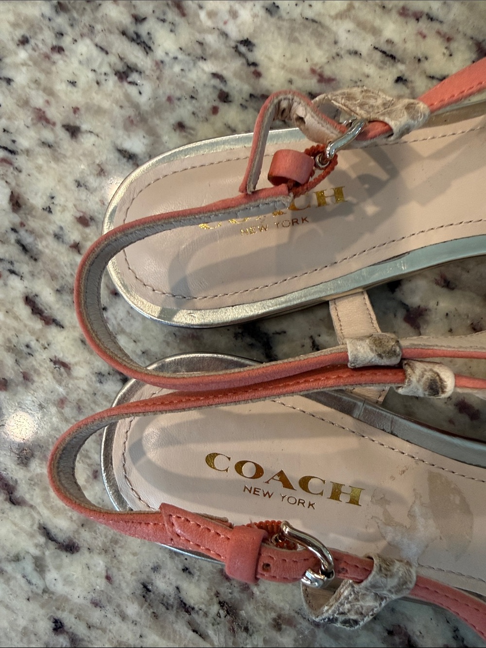 Coach Coral Pink Pointed Toe Slingback Flats with Snakeskin Accent - Picture 3 of 5